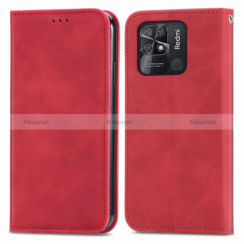 Leather Case Stands Flip Cover Holder S04D for Xiaomi Redmi 10 Power Red