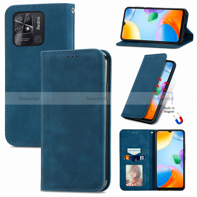 Leather Case Stands Flip Cover Holder S04D for Xiaomi Redmi 10C 4G