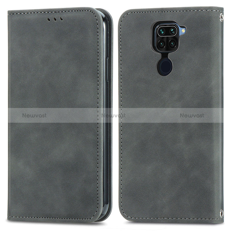 Leather Case Stands Flip Cover Holder S04D for Xiaomi Redmi 10X 4G Gray