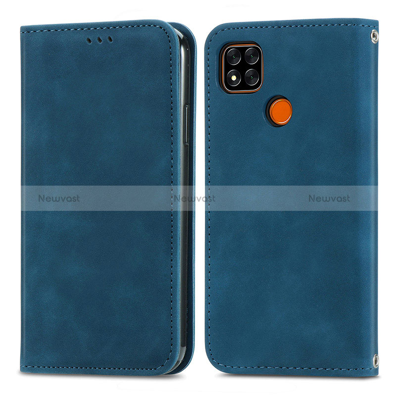 Leather Case Stands Flip Cover Holder S04D for Xiaomi Redmi 9 Activ Blue