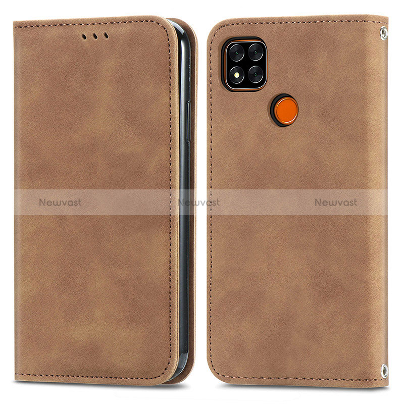 Leather Case Stands Flip Cover Holder S04D for Xiaomi Redmi 9 Activ Brown