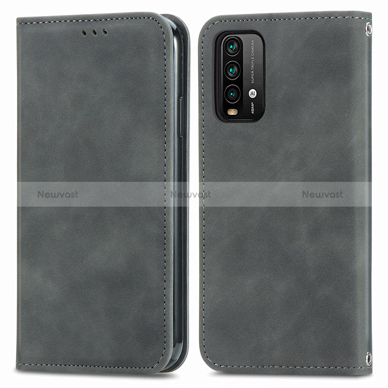 Leather Case Stands Flip Cover Holder S04D for Xiaomi Redmi 9 Power Gray