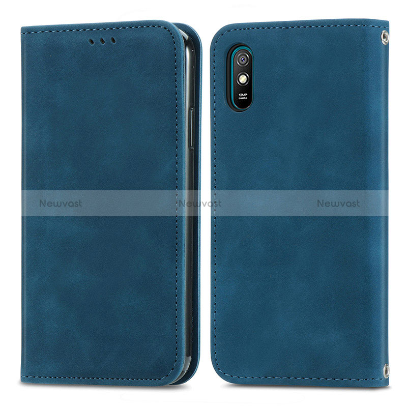 Leather Case Stands Flip Cover Holder S04D for Xiaomi Redmi 9i Blue