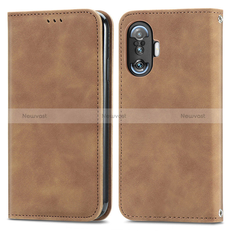 Leather Case Stands Flip Cover Holder S04D for Xiaomi Redmi K40 Gaming 5G Brown