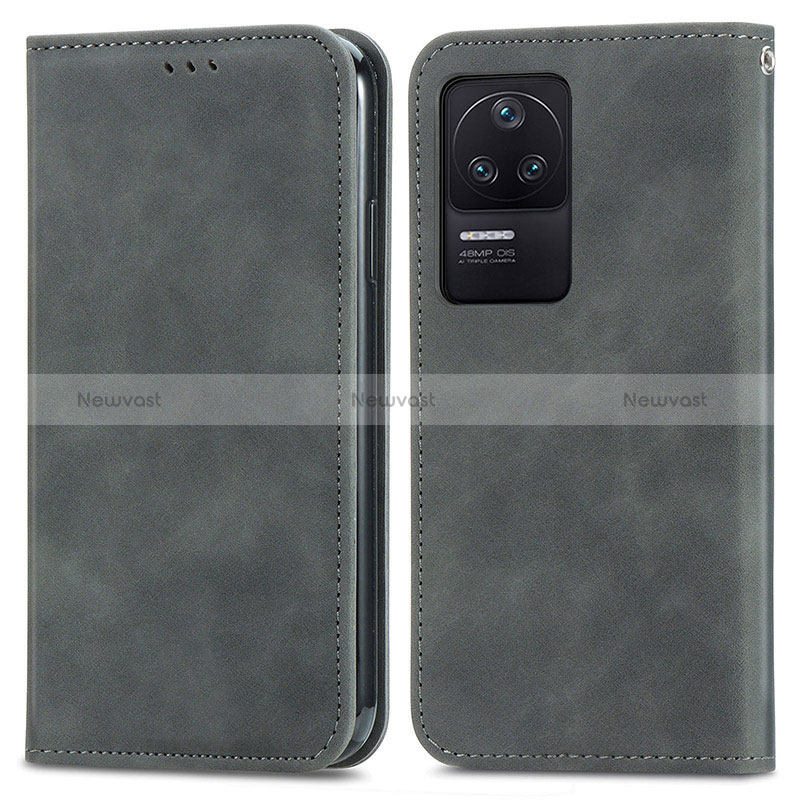 Leather Case Stands Flip Cover Holder S04D for Xiaomi Redmi K40S 5G Gray