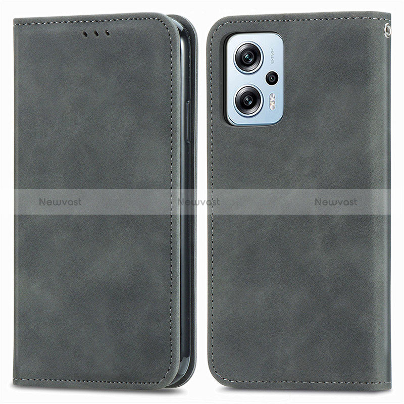 Leather Case Stands Flip Cover Holder S04D for Xiaomi Redmi K50i 5G Gray