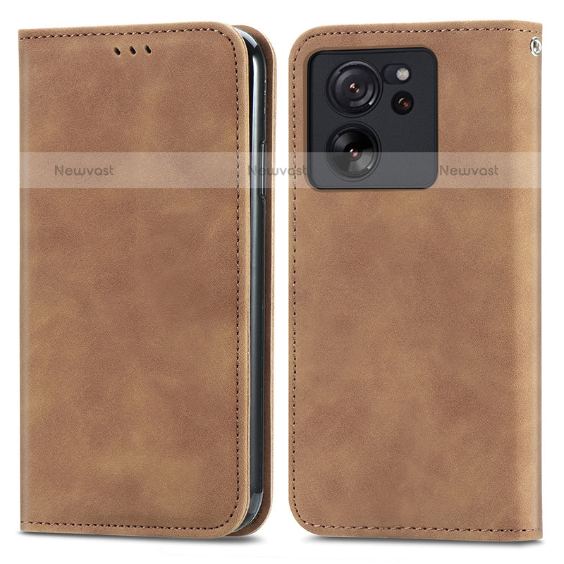 Leather Case Stands Flip Cover Holder S04D for Xiaomi Redmi K60 Ultra 5G Brown