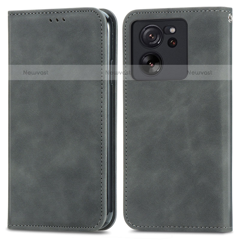 Leather Case Stands Flip Cover Holder S04D for Xiaomi Redmi K60 Ultra 5G Gray