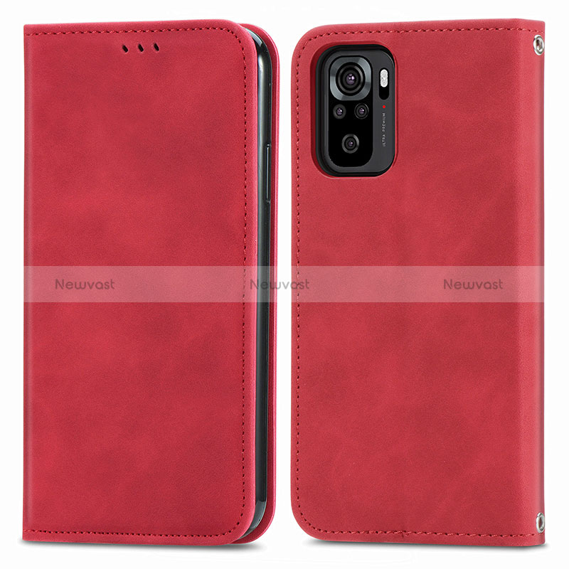 Leather Case Stands Flip Cover Holder S04D for Xiaomi Redmi Note 10 4G Red