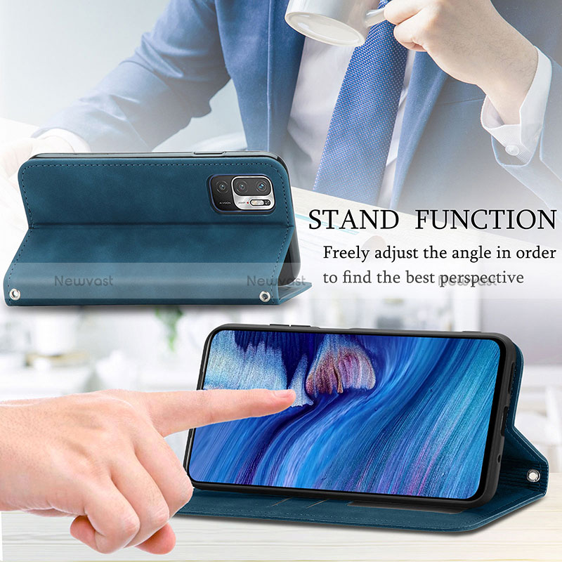 Leather Case Stands Flip Cover Holder S04D for Xiaomi Redmi Note 10 5G