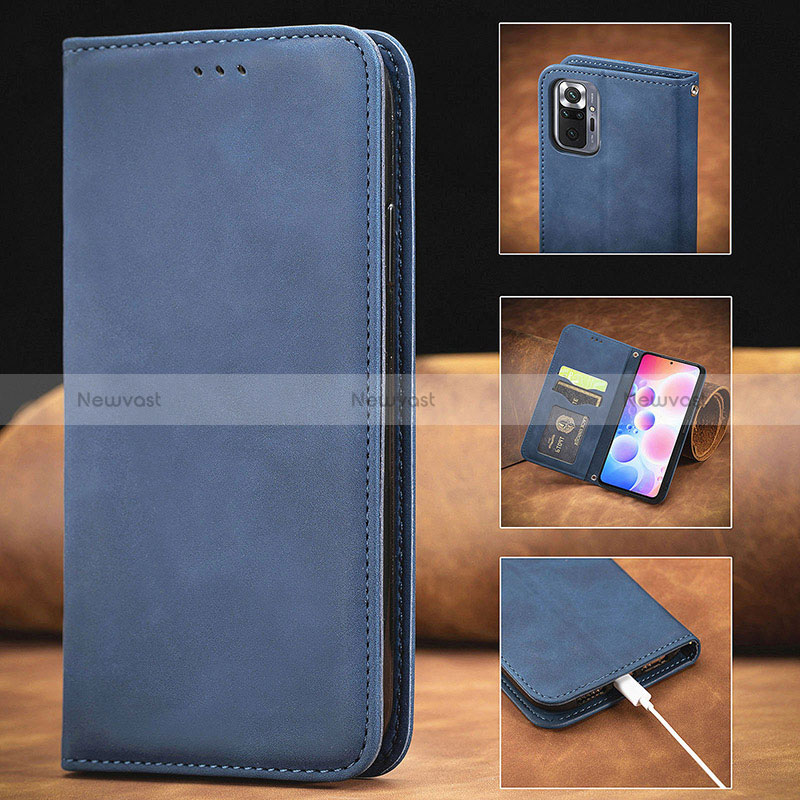 Leather Case Stands Flip Cover Holder S04D for Xiaomi Redmi Note 10 Pro 4G