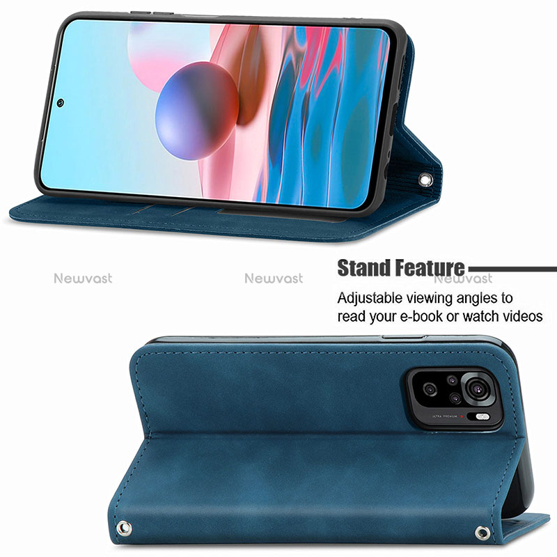 Leather Case Stands Flip Cover Holder S04D for Xiaomi Redmi Note 10S 4G