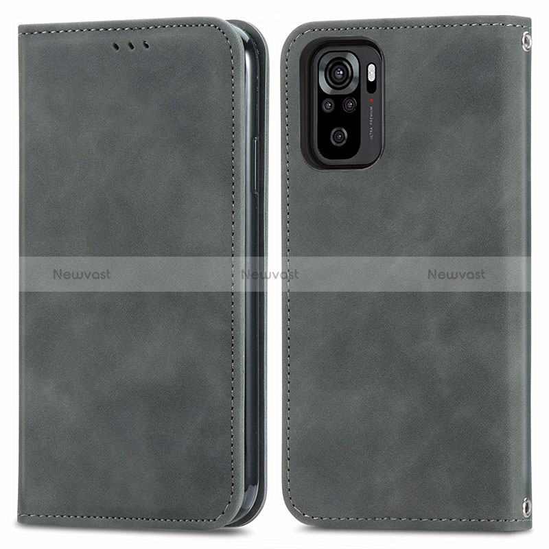 Leather Case Stands Flip Cover Holder S04D for Xiaomi Redmi Note 10S 4G Gray