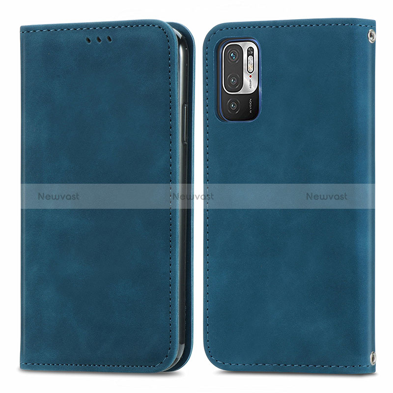 Leather Case Stands Flip Cover Holder S04D for Xiaomi Redmi Note 10T 5G Blue