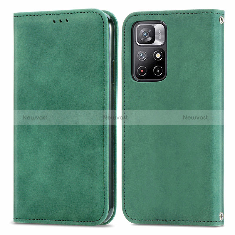 Leather Case Stands Flip Cover Holder S04D for Xiaomi Redmi Note 11 5G Green