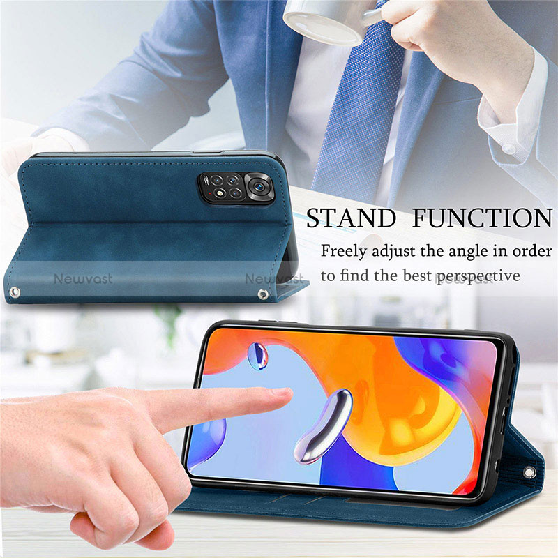 Leather Case Stands Flip Cover Holder S04D for Xiaomi Redmi Note 11 Pro 4G