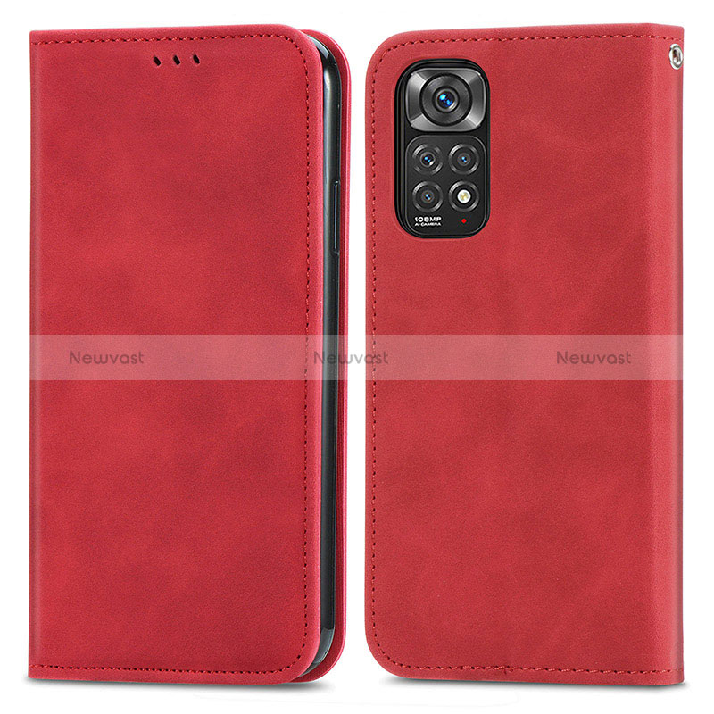 Leather Case Stands Flip Cover Holder S04D for Xiaomi Redmi Note 11 Pro 5G Red