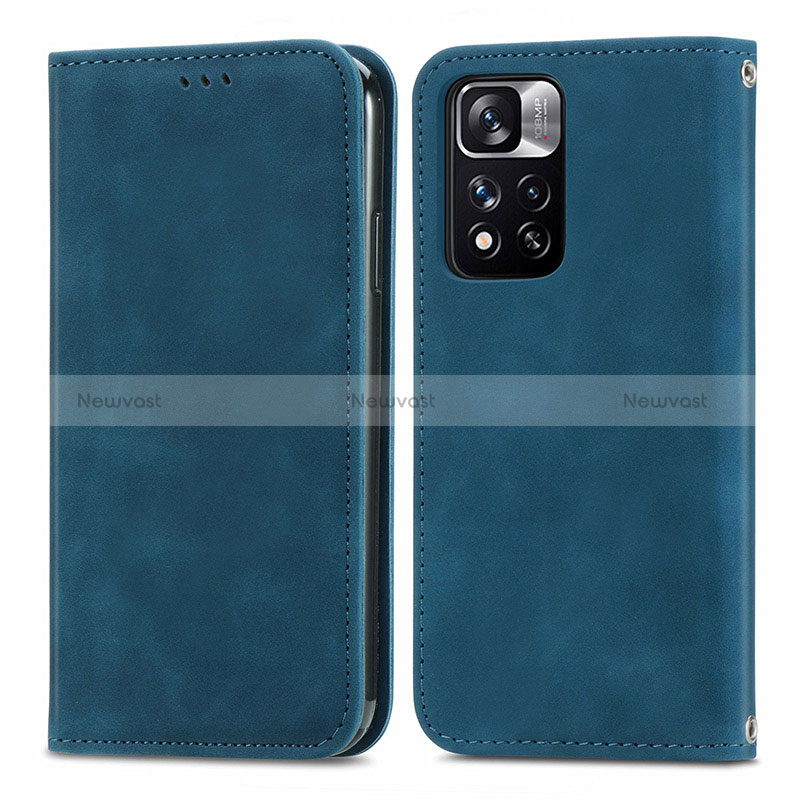 Leather Case Stands Flip Cover Holder S04D for Xiaomi Redmi Note 11 Pro+ Plus 5G Blue