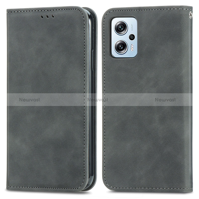 Leather Case Stands Flip Cover Holder S04D for Xiaomi Redmi Note 11 Pro+ Plus 5G Gray