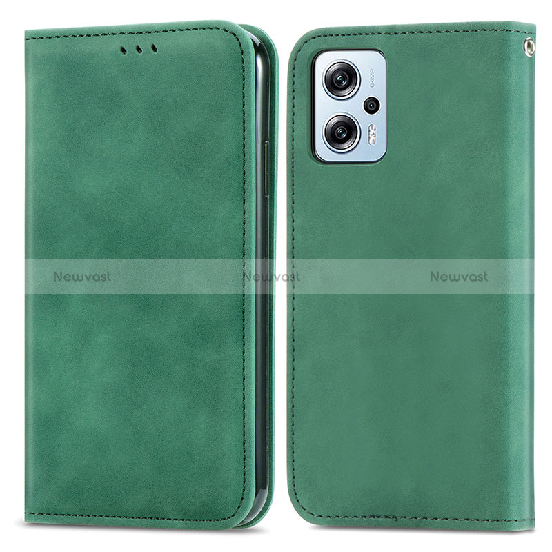 Leather Case Stands Flip Cover Holder S04D for Xiaomi Redmi Note 11 Pro+ Plus 5G Green