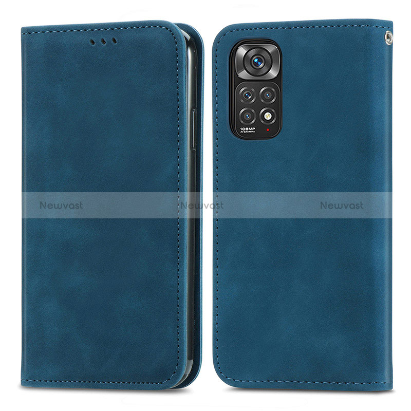 Leather Case Stands Flip Cover Holder S04D for Xiaomi Redmi Note 11S 4G Blue