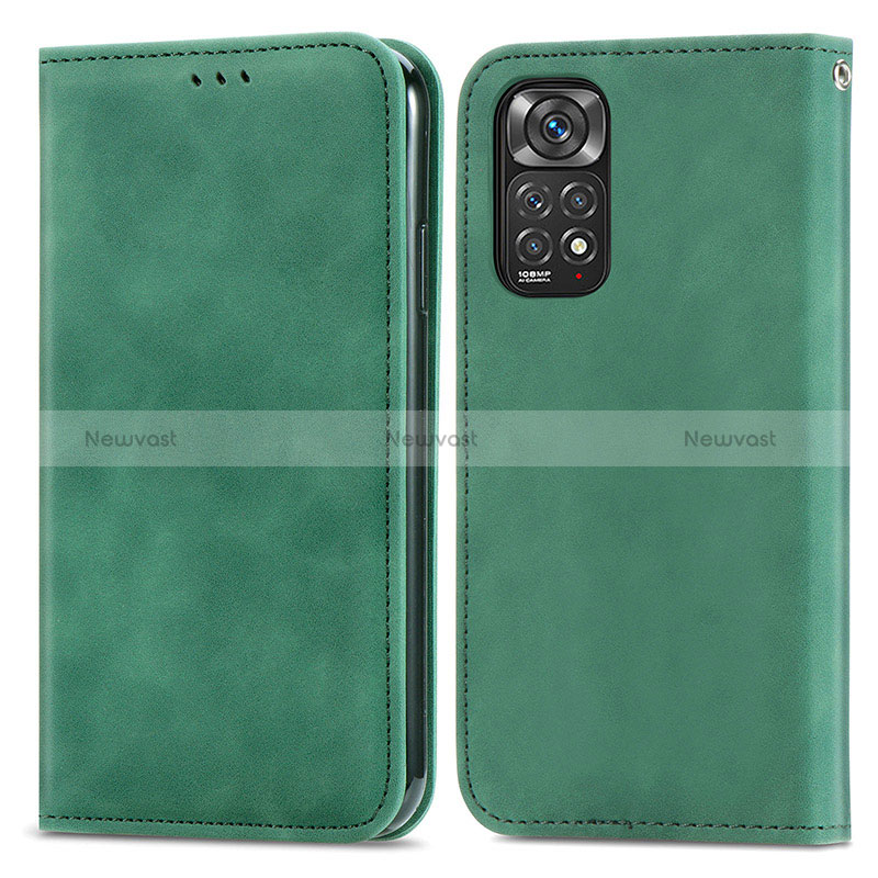 Leather Case Stands Flip Cover Holder S04D for Xiaomi Redmi Note 11S 4G Green