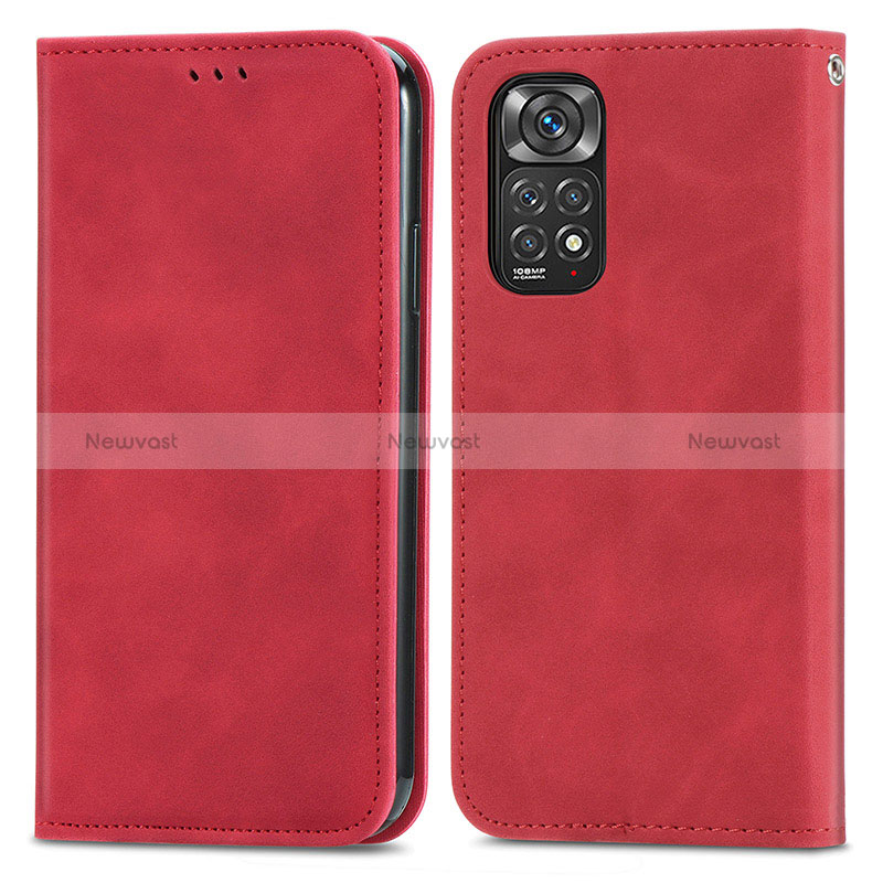 Leather Case Stands Flip Cover Holder S04D for Xiaomi Redmi Note 11S 4G Red