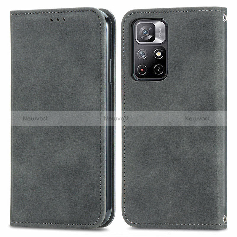 Leather Case Stands Flip Cover Holder S04D for Xiaomi Redmi Note 11T 5G Gray