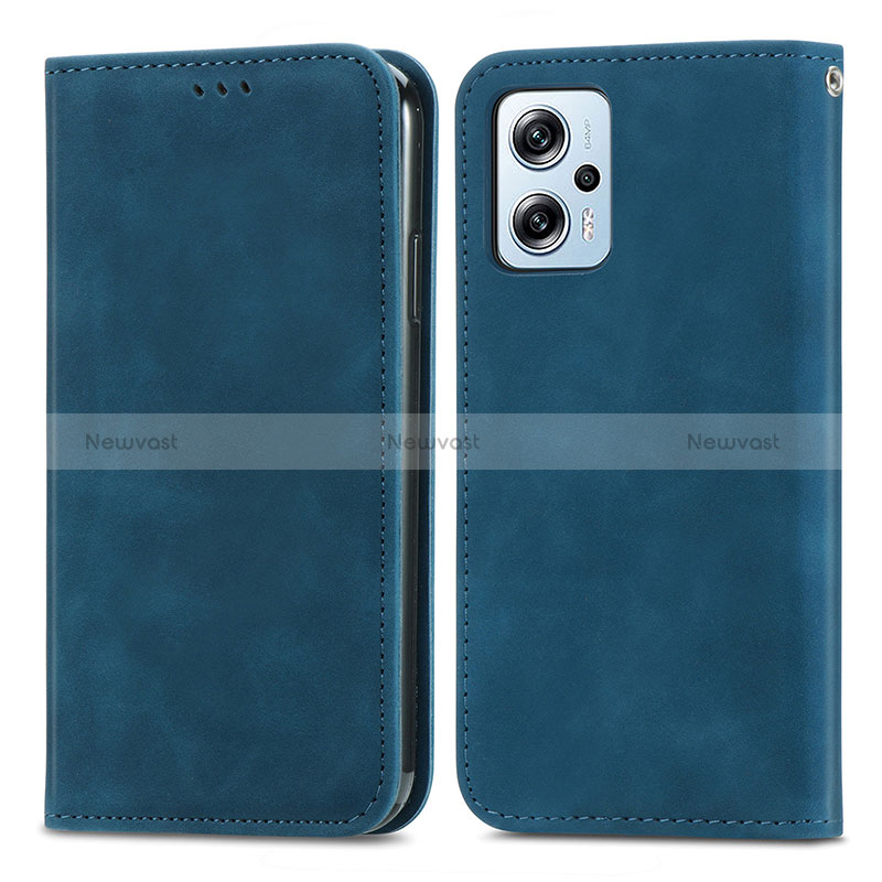 Leather Case Stands Flip Cover Holder S04D for Xiaomi Redmi Note 11T Pro 5G Blue