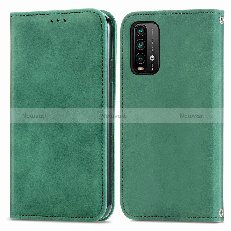 Leather Case Stands Flip Cover Holder S04D for Xiaomi Redmi Note 9 4G Green