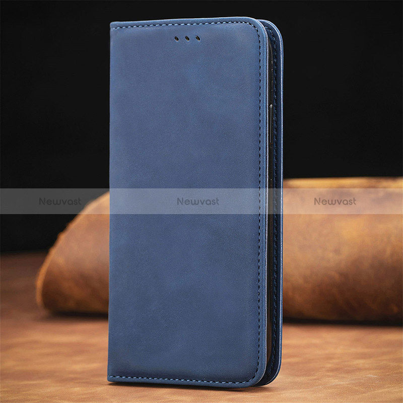 Leather Case Stands Flip Cover Holder S04D for Xiaomi Redmi Note 9 5G Blue