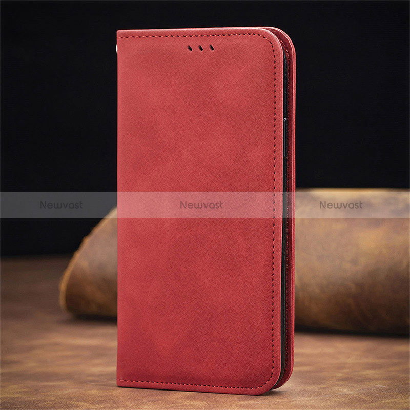 Leather Case Stands Flip Cover Holder S04D for Xiaomi Redmi Note 9 5G Red