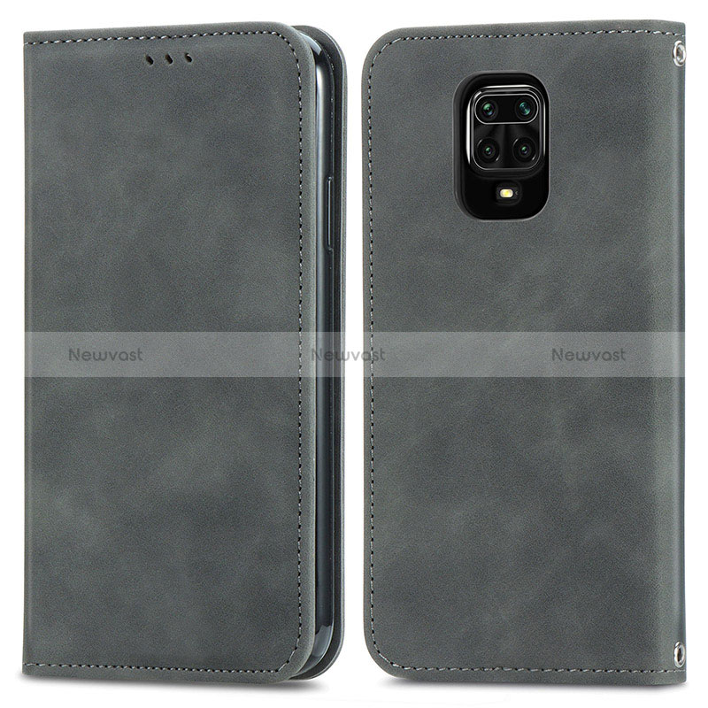 Leather Case Stands Flip Cover Holder S04D for Xiaomi Redmi Note 9 Pro Max Gray