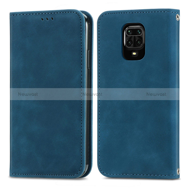 Leather Case Stands Flip Cover Holder S04D for Xiaomi Redmi Note 9S Blue