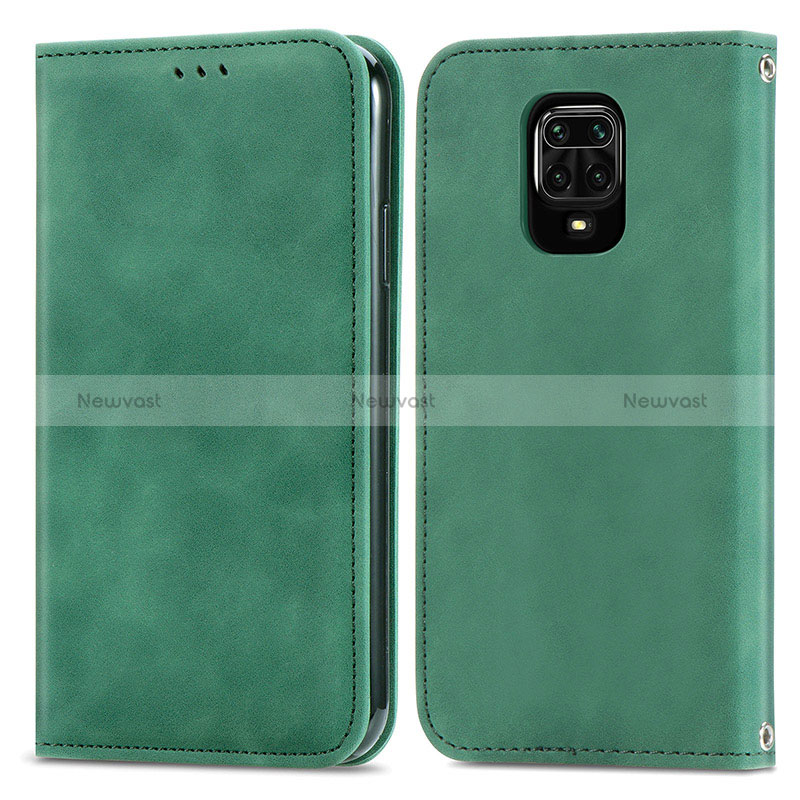 Leather Case Stands Flip Cover Holder S04D for Xiaomi Redmi Note 9S Green