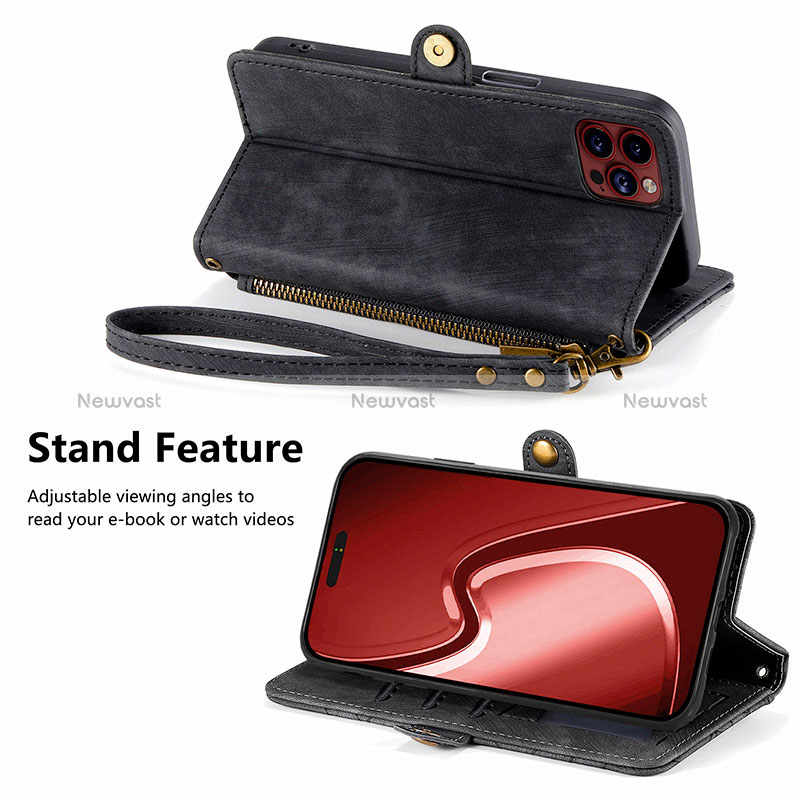 Leather Case Stands Flip Cover Holder S05D for Apple iPhone 14 Pro Max