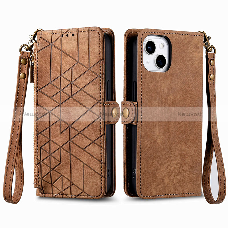 Leather Case Stands Flip Cover Holder S05D for Apple iPhone 15