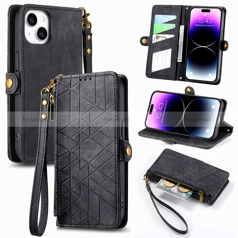 Leather Case Stands Flip Cover Holder S05D for Apple iPhone 15