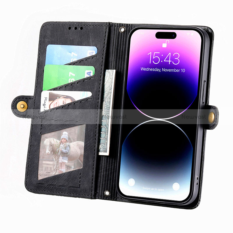 Leather Case Stands Flip Cover Holder S05D for Apple iPhone 15