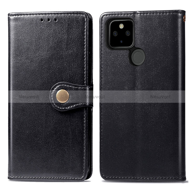 Leather Case Stands Flip Cover Holder S05D for Google Pixel 5 XL 5G Black