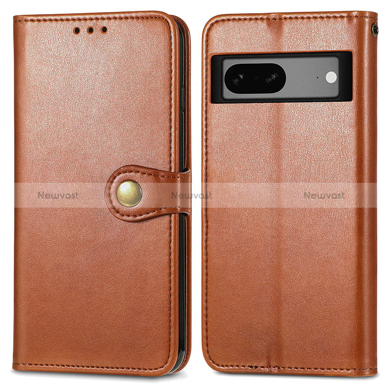 Leather Case Stands Flip Cover Holder S05D for Google Pixel 7a 5G Brown