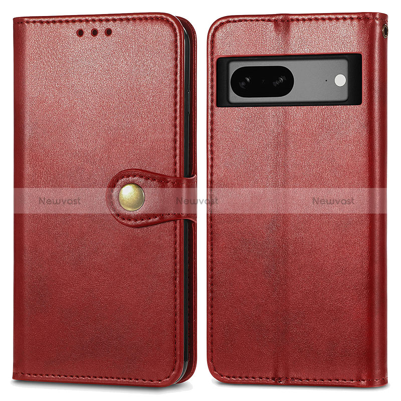 Leather Case Stands Flip Cover Holder S05D for Google Pixel 7a 5G Red