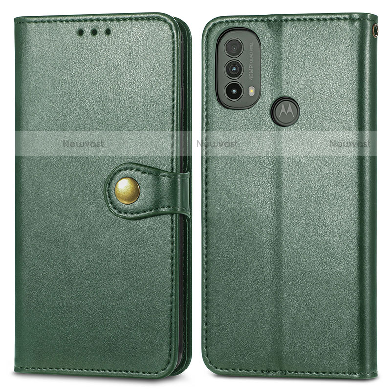 Leather Case Stands Flip Cover Holder S05D for Motorola Moto E20 Green