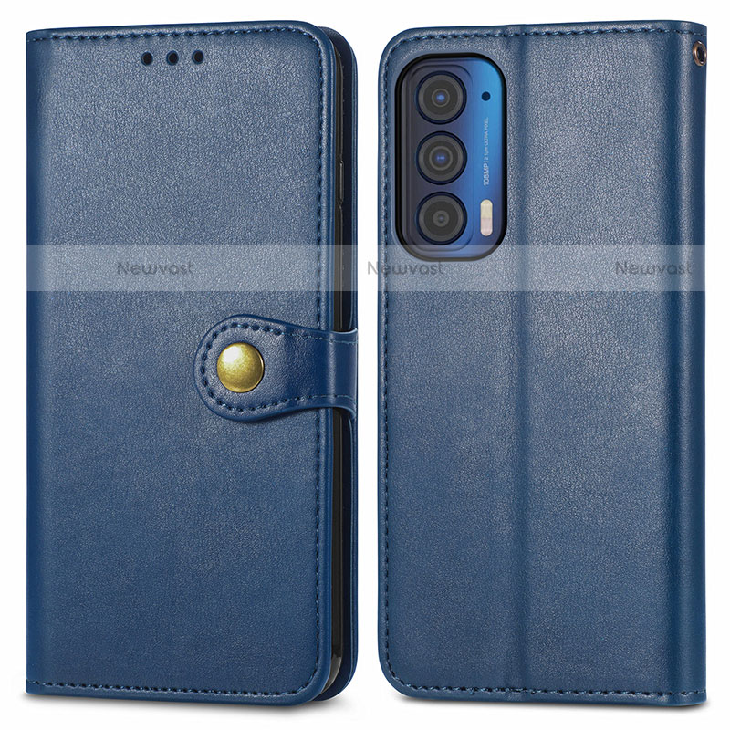 Leather Case Stands Flip Cover Holder S05D for Motorola Moto Edge (2021) 5G Blue