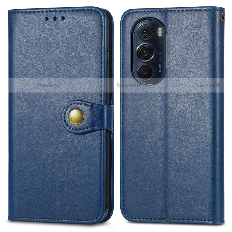 Leather Case Stands Flip Cover Holder S05D for Motorola Moto Edge 30 Pro 5G Blue