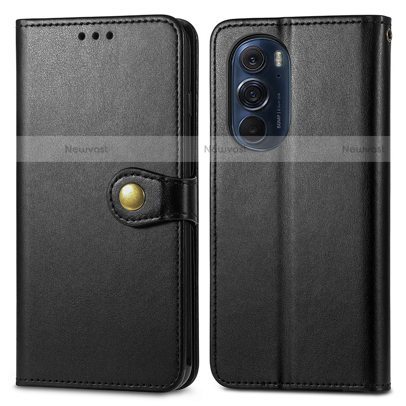 Leather Case Stands Flip Cover Holder S05D for Motorola Moto Edge Plus (2022) 5G Black