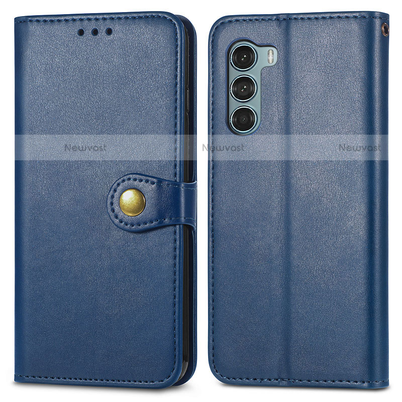 Leather Case Stands Flip Cover Holder S05D for Motorola Moto Edge S30 5G Blue