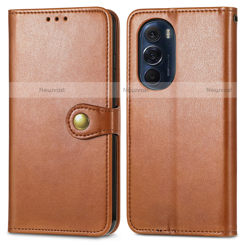 Leather Case Stands Flip Cover Holder S05D for Motorola Moto Edge X30 5G Brown