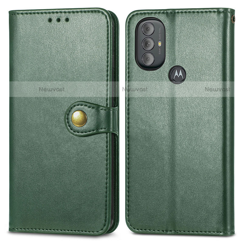 Leather Case Stands Flip Cover Holder S05D for Motorola Moto G Play (2023) Green