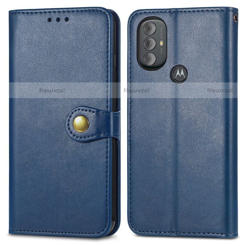 Leather Case Stands Flip Cover Holder S05D for Motorola Moto G Power (2022) Blue